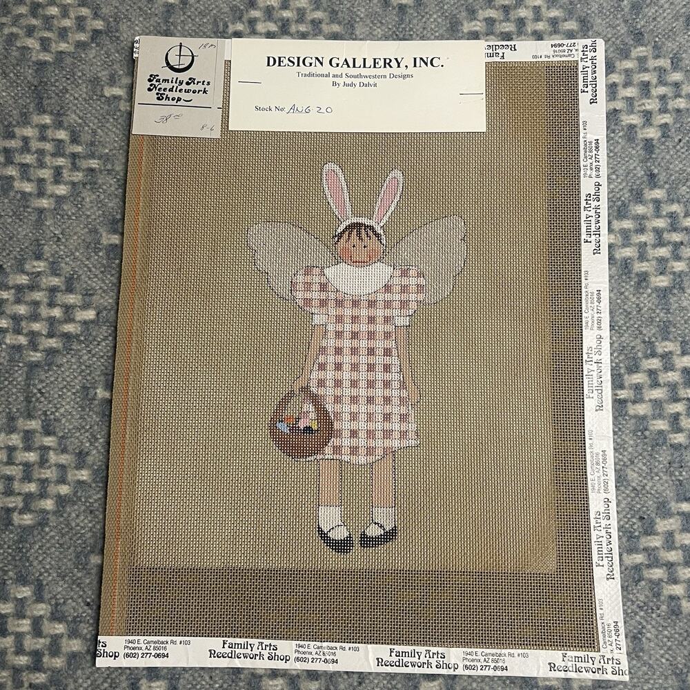 Vintage Design Gallery Judy Dalvit Easter Bunny Angel Hand Painted Needlepoint